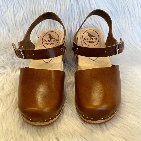 Kurier Charlie Mary Jane Clogs Leather High Heel Block Heel Wooden, Pecan Brown - Picture 5 of 14